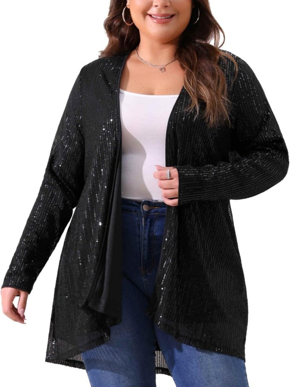 Plus Size Long Sleeve Shimmer Sequin Glitter Cardigan for Women - Stylish & Chic